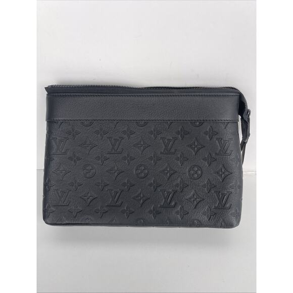 LOUIS VUITTON Bag Pochette Voyage Souple M82545 Black Monogram Pouch Microchip - Picture 1 of 5
